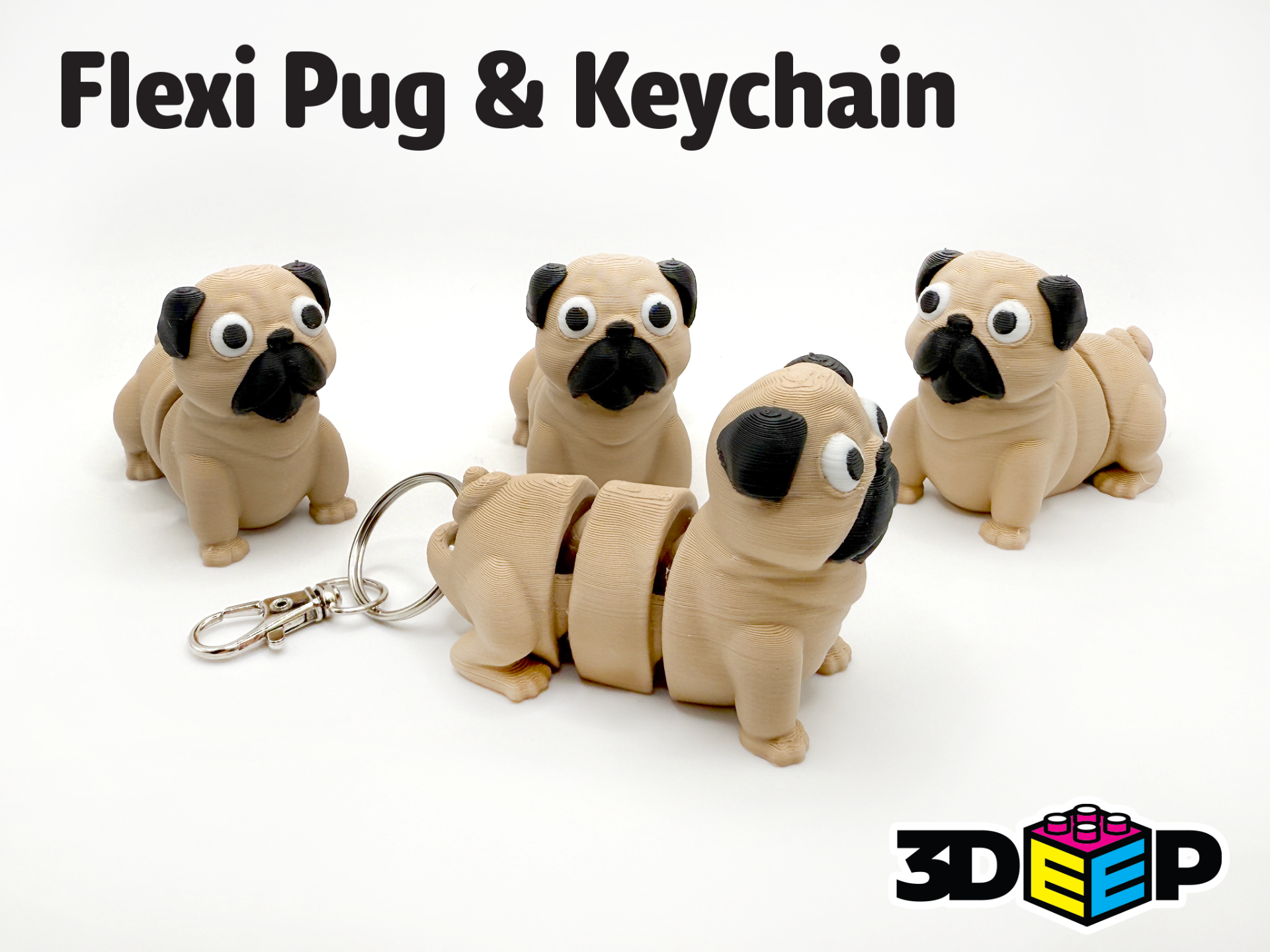 Гибкий мопс + брелок — печать без сборки